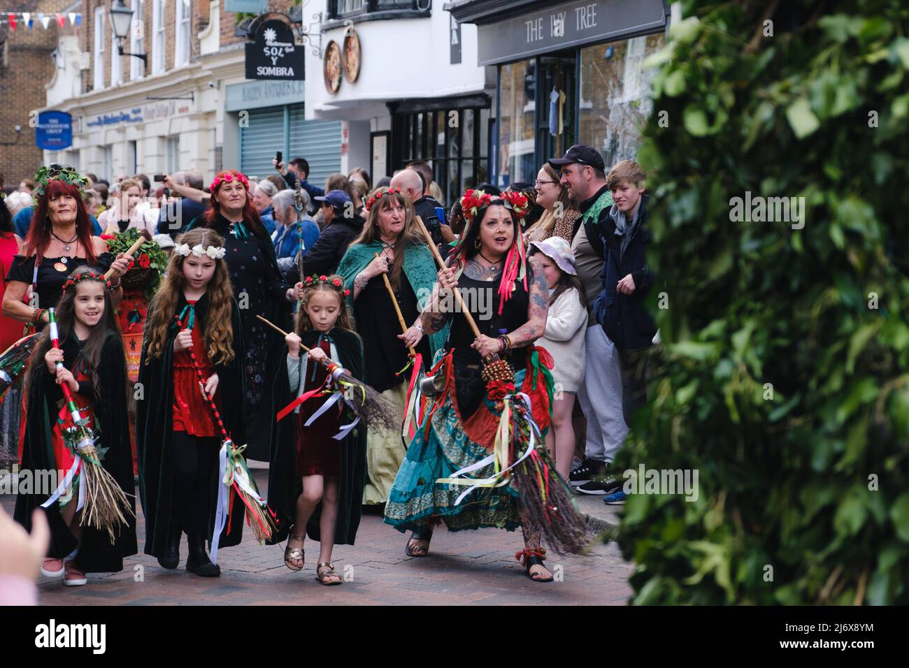 Jack-in-the-Green and other characters at Rochester Sweeps Festival and Parade on May Day, Kent, UK 2022 Stock Photo