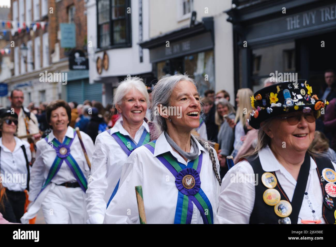 Rochester, Kent, UK  - May 2022 :  Morris Dancers at Rochester Sweeps Festival and Parade on May Day Stock Photo