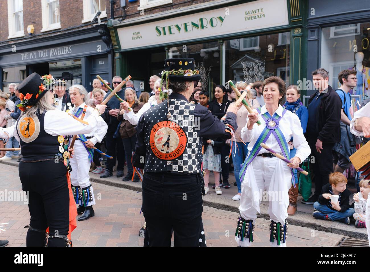 Rochester, Kent, UK  - May 2022 :  Morris Dancers at Rochester Sweeps Festival and Parade on May Day Stock Photo
