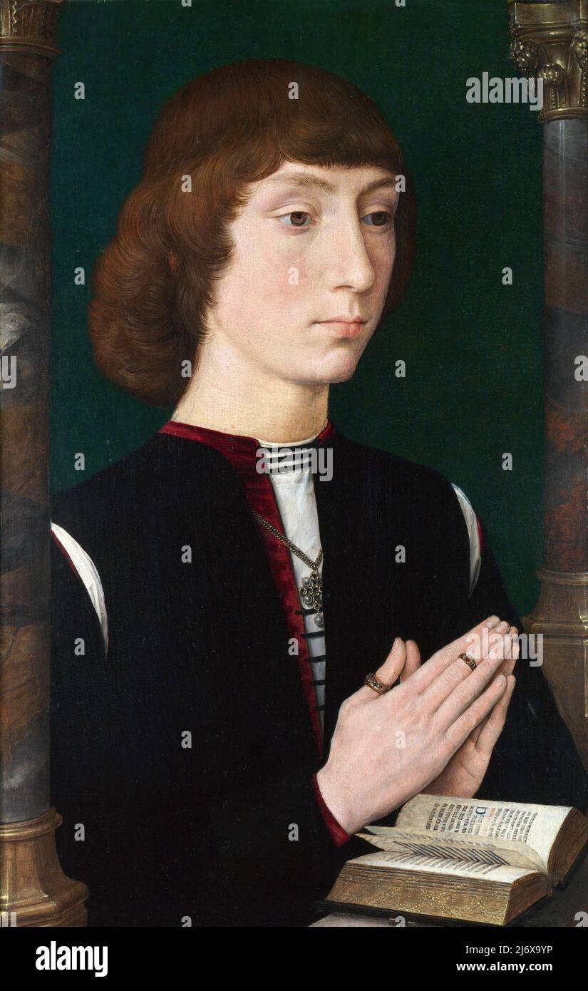 A Young Man at Prayer by Hans Memling (c.1430-1494), oil on oak, mid 1470s Stock Photo