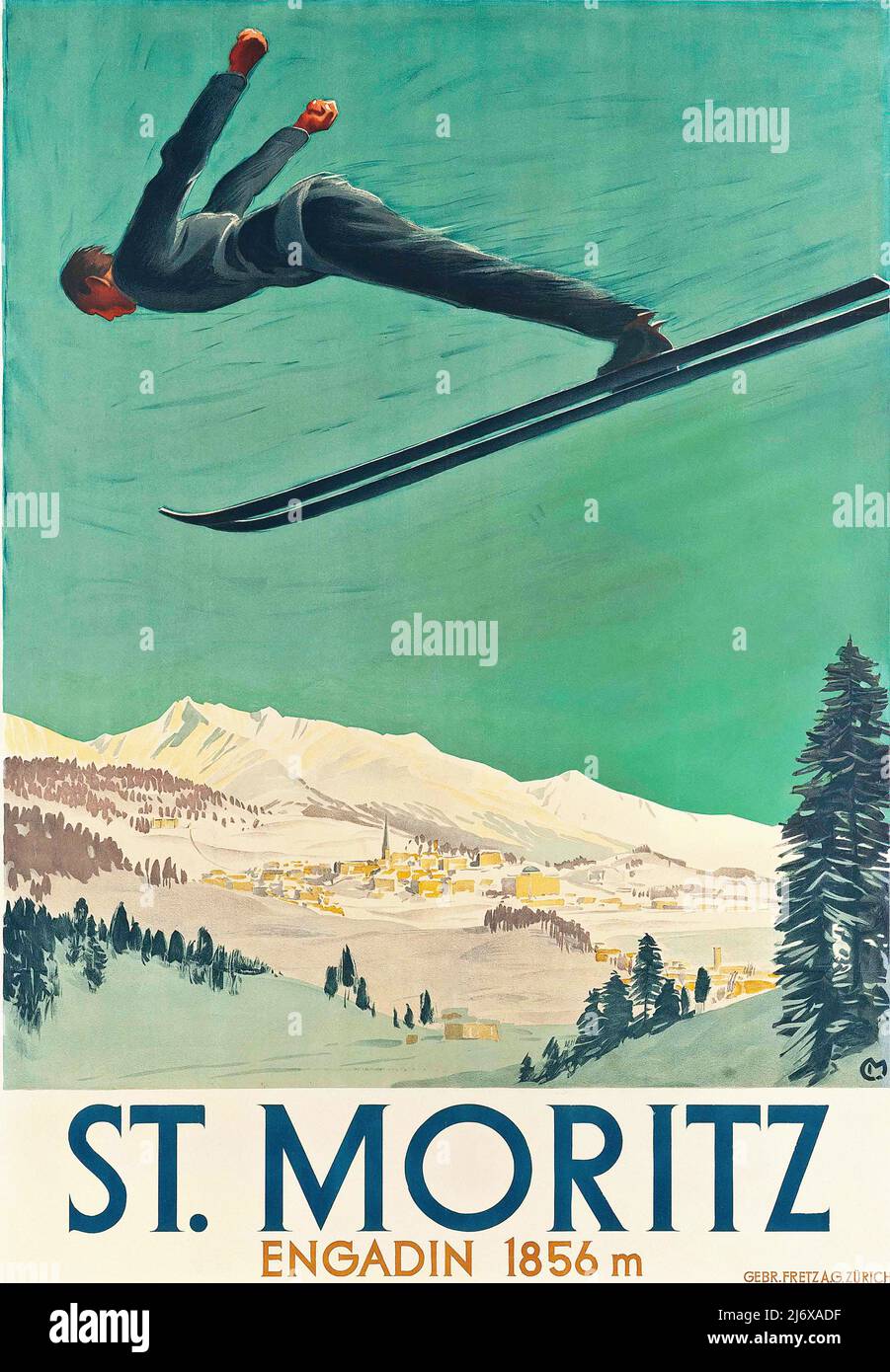 Vintage 1930s Swiss Ski Poster - Engadin - St. Moritz Stock Photo - Alamy