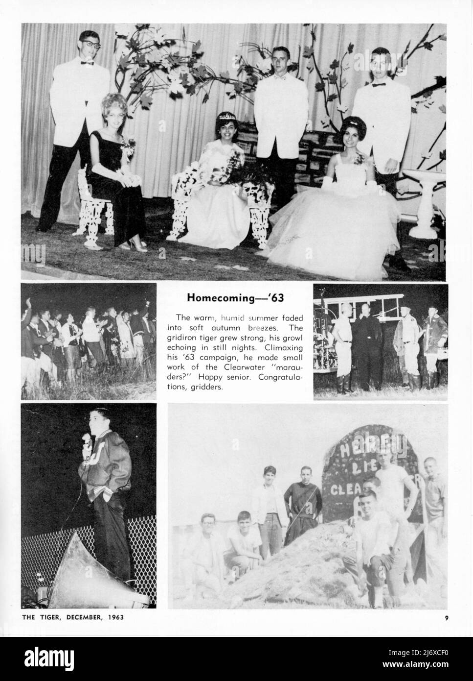 High School Yearbook Page Featuring 1963 Homecoming Queen and Her Court, USA Stock Photo