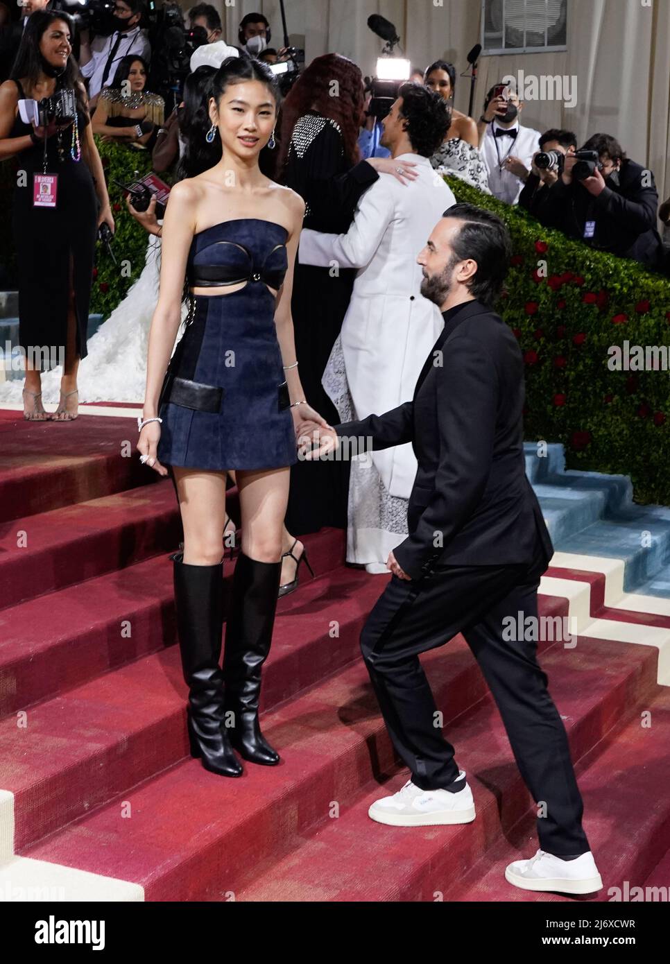 Emma Stone wearing Louis Vuitton departs The Mark Hotel for 2022 Met Gala  in New York City Stock Photo - Alamy