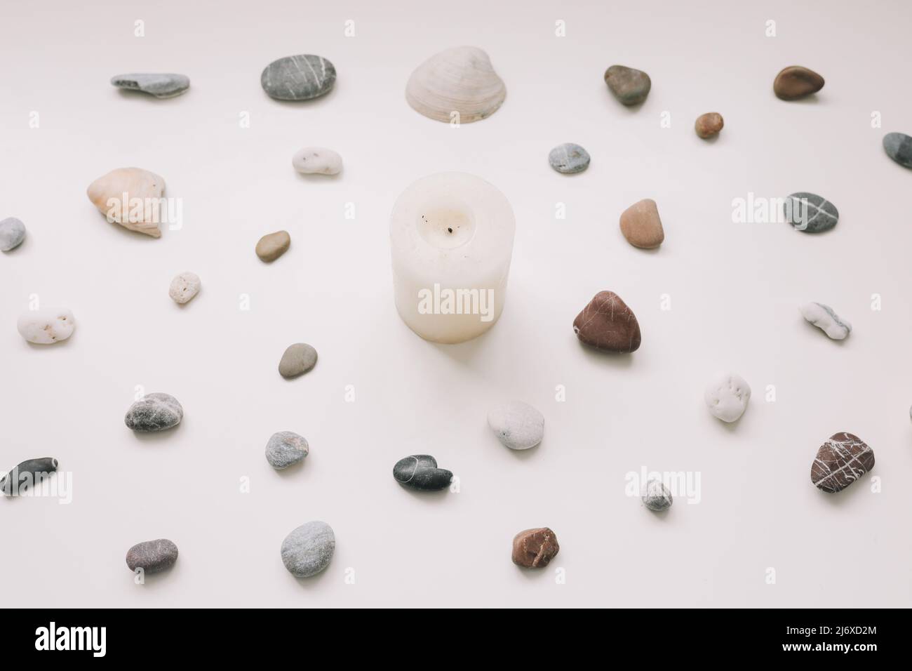 Sea shells pattern on white background. Spa concept. Flat lay, top view ...