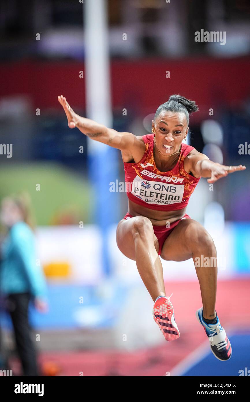Ana Peleteiro jumping at the Belgrade 2022 Indoor World Championship in