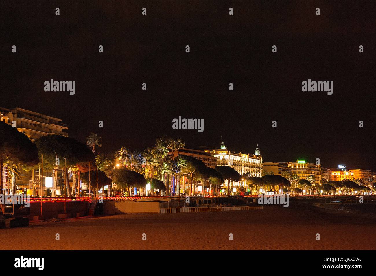 The croisette of Cannes at night, France Stock Photo