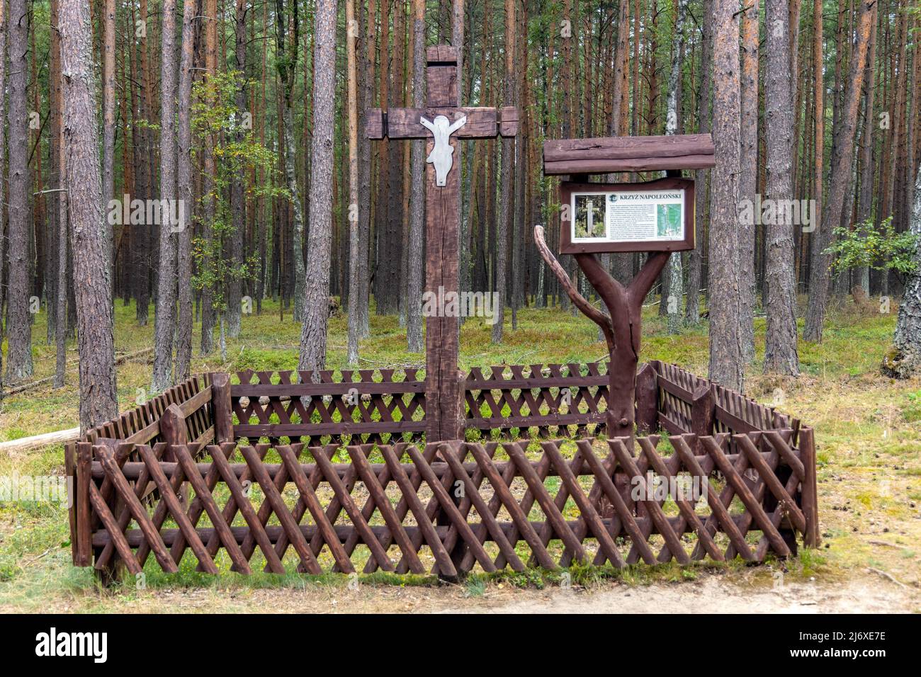Chojnice, Poland - August 6, 2021: Napoleon Cross Krzyz Napoleonski historic folk monument in Bory Tucholskie Coniferous Forest National Park near Cho Stock Photo
