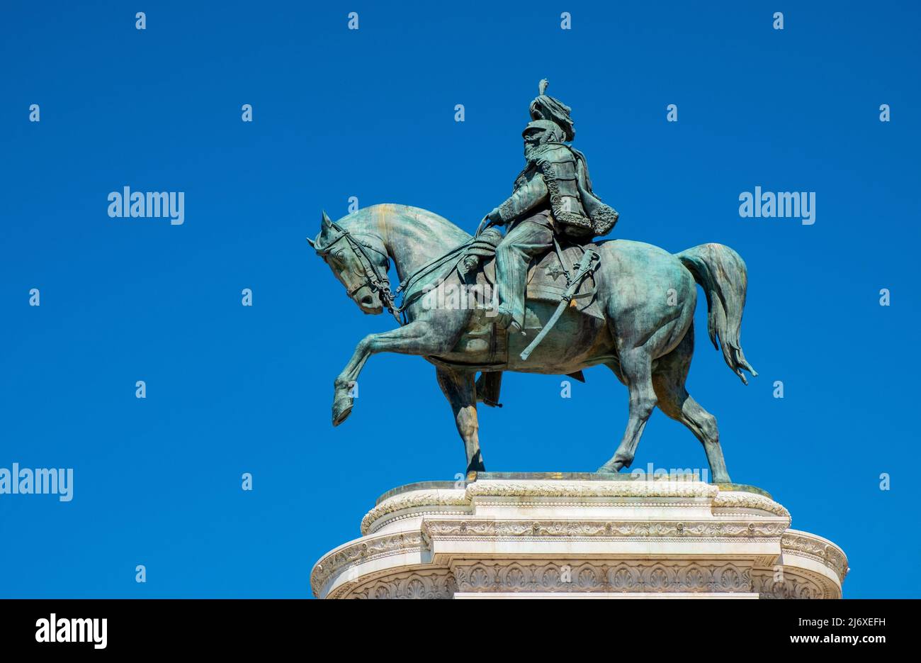 Rome, Italy - May 25, 2018: Statue of Victor Emmanuel II king of united Italy by Enrico Chiaradia within Altare della Patria monument at Piazza Venezi Stock Photo