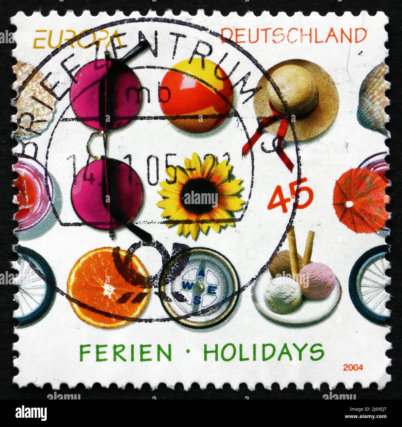 GERMANY - CIRCA 2004: a stamp printed in the Germany shows Different Impressions from Holidays, circa 2004 Stock Photo