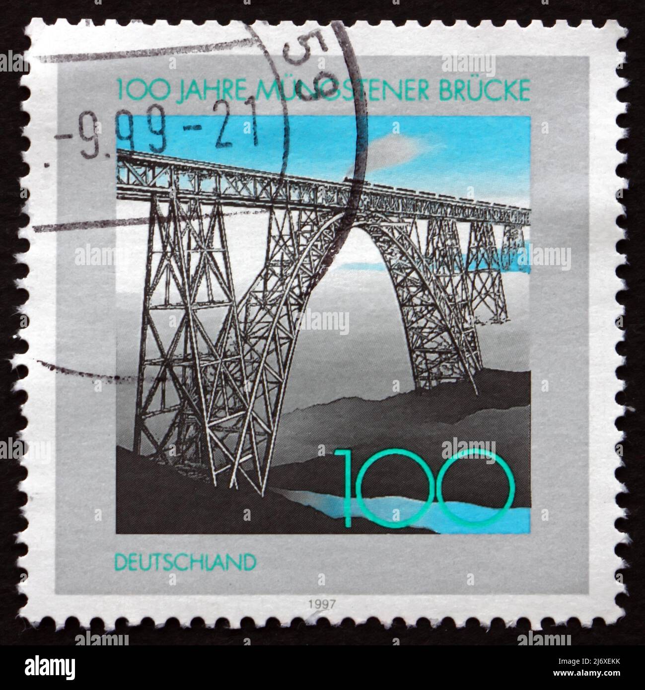 GERMANY - CIRCA 1997: a stamp printed in the Germany shows Mungsten Bridge, is the highest Railroad Bridge in Germany, Centenary, circa 1997 Stock Photo