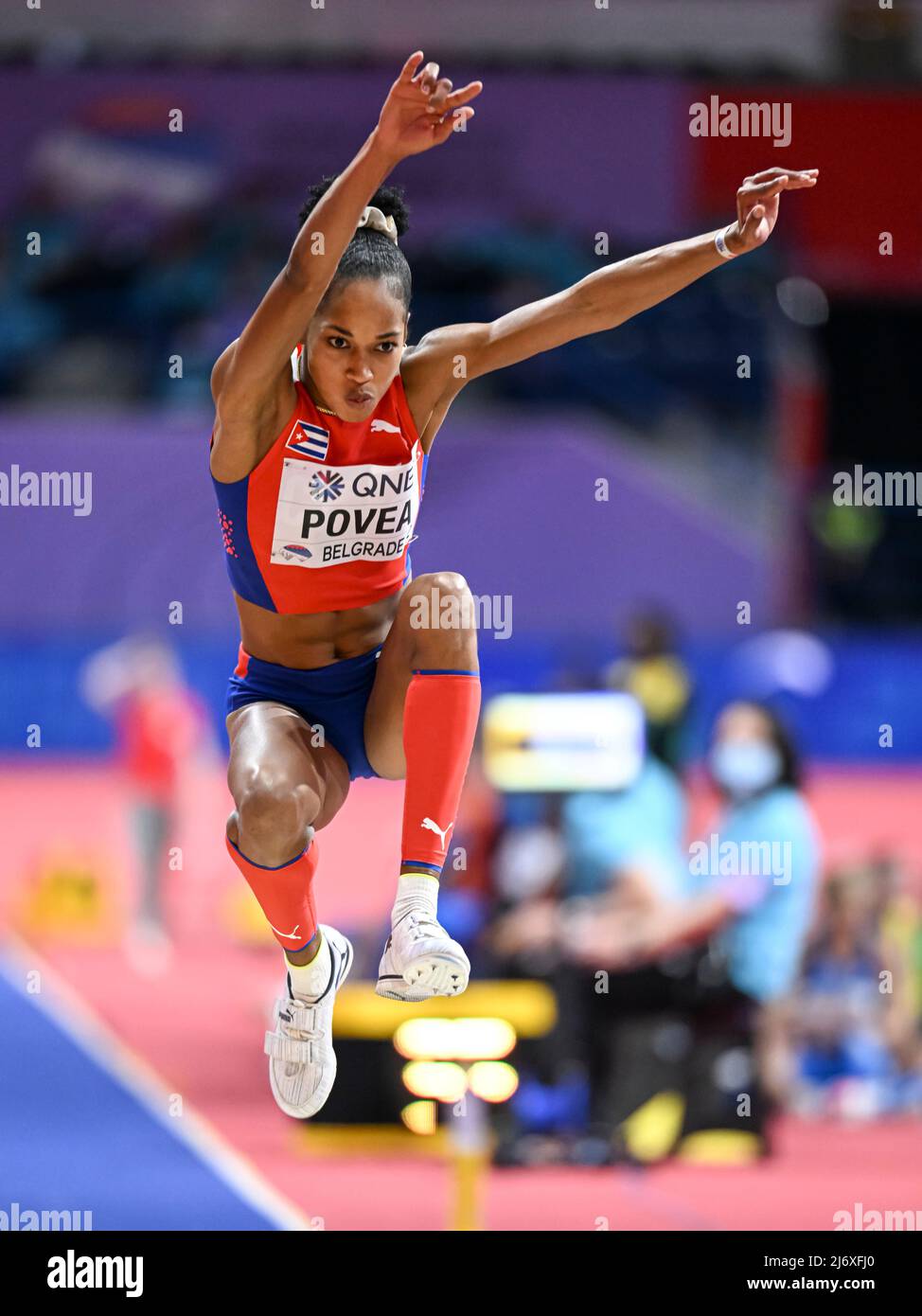 Liadagmis Povea jumping at the Belgrade 2022 Indoor World Championship in the Triple jump