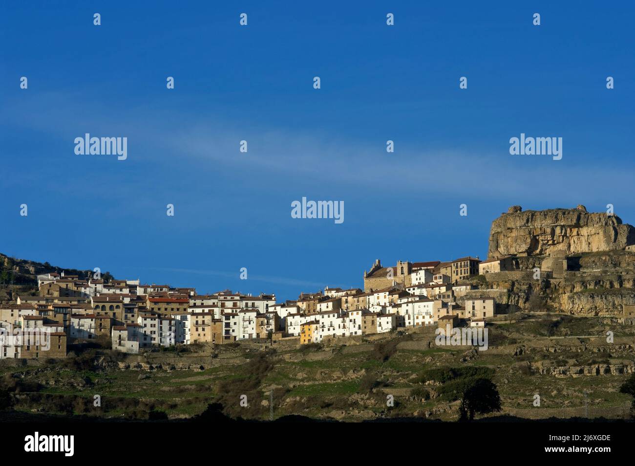 Blue and clear sky in the town of Ares del Maestrat, Castellón Spain. Stock Photo