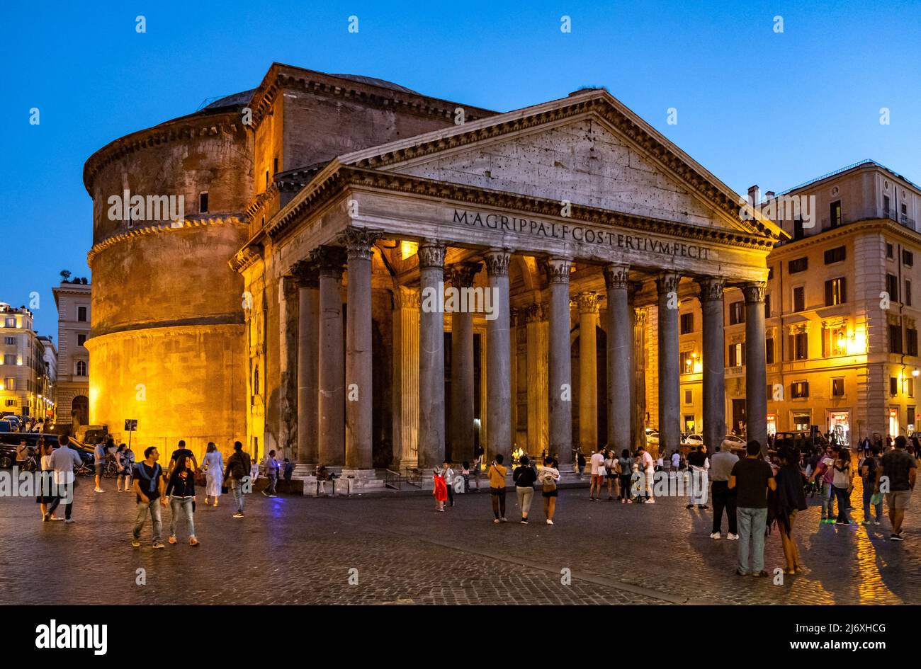 Rome, Italy - May 25, 2018: Pantheon ancient Roman temple by emperor Agrippa presently Basilica of St. Mary and the Martyrs at Piazza della Rotonda in Stock Photo