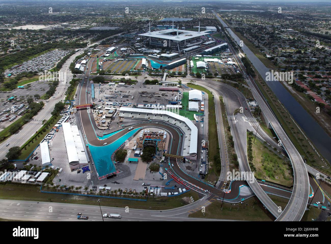 An aerial view of F1 race course for the Miami Grand Prix at Hard Rock