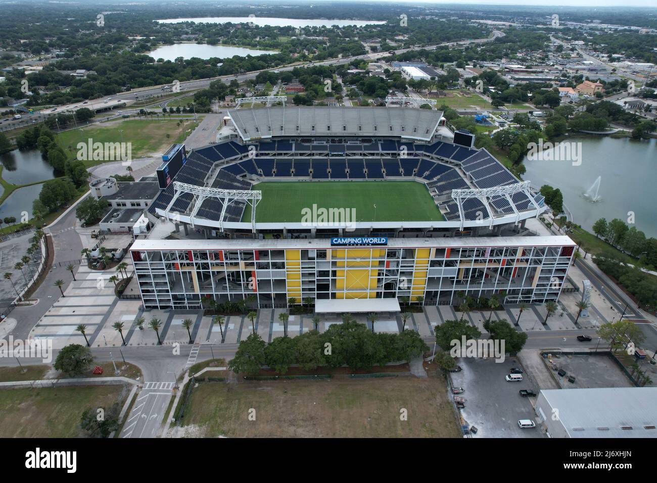 An aerial view of Camping World Stadium, formerly known as Orlando Stadium, Tangerine Bowl and Florida Citrus Bowl, Saturday, Apr. 30, 2022, in the We Stock Photo