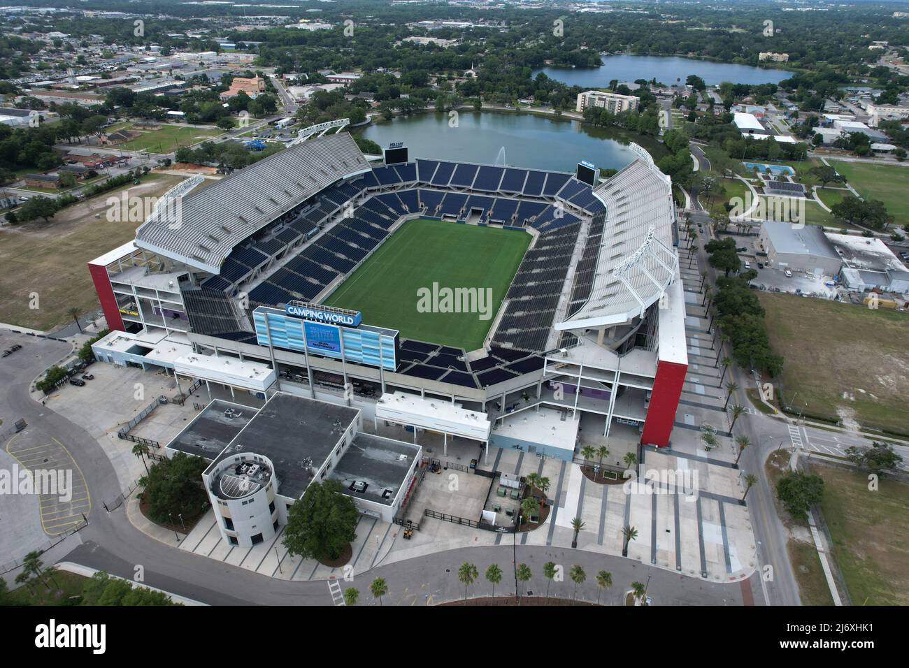 An aerial view of Camping World Stadium, formerly known as Orlando Stadium, Tangerine Bowl and Florida Citrus Bowl, Saturday, Apr. 30, 2022, in the We Stock Photo