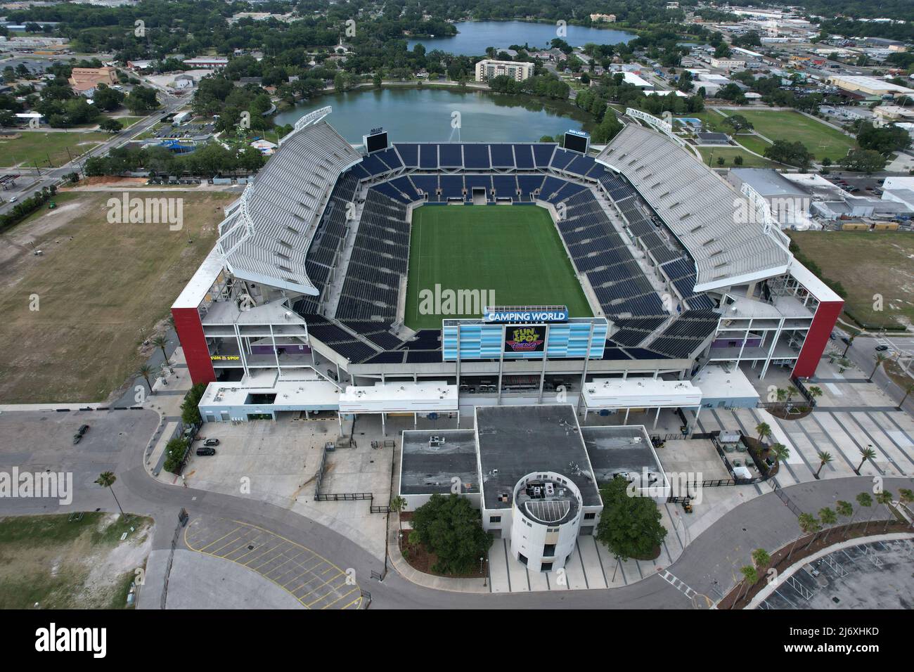 An aerial view of Camping World Stadium, formerly known as Orlando Stadium, Tangerine Bowl and Florida Citrus Bowl, Saturday, Apr. 30, 2022, in the We Stock Photo