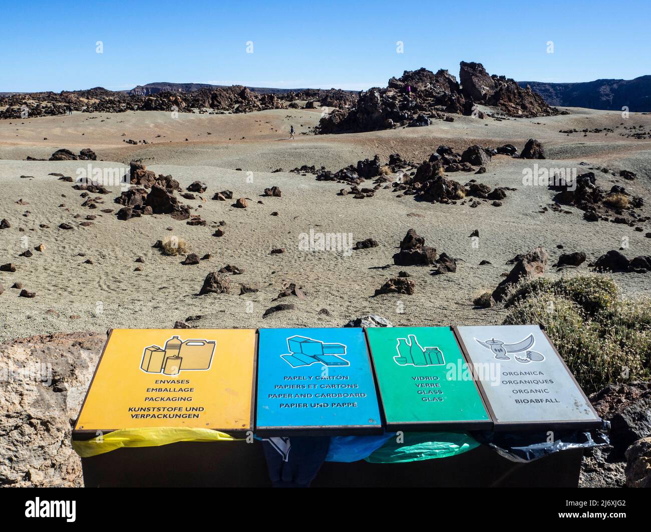 Selective rubbish collection with volcanic landscape on the island of Tenerife Stock Photo