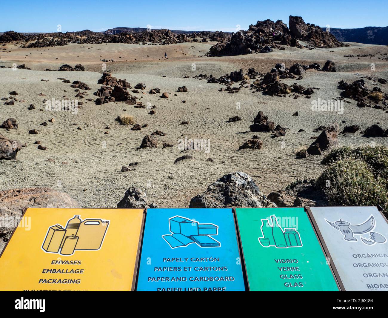 Selective rubbish collection with volcanic landscape on the island of Tenerife Stock Photo