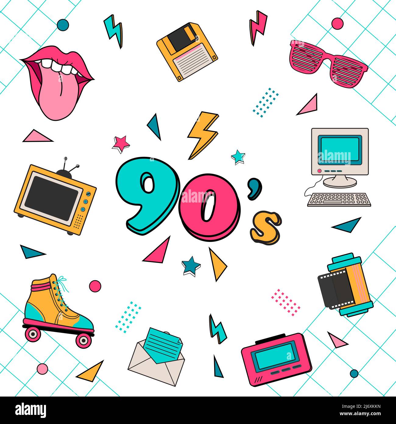 Classic 80s 90s elements Stickers vector illustration. Stock Vector