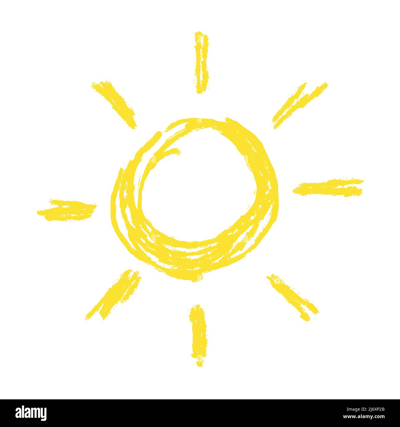 Hand drawn Sun sketch of chalk or crayon. Logo, icon, sign, emblem