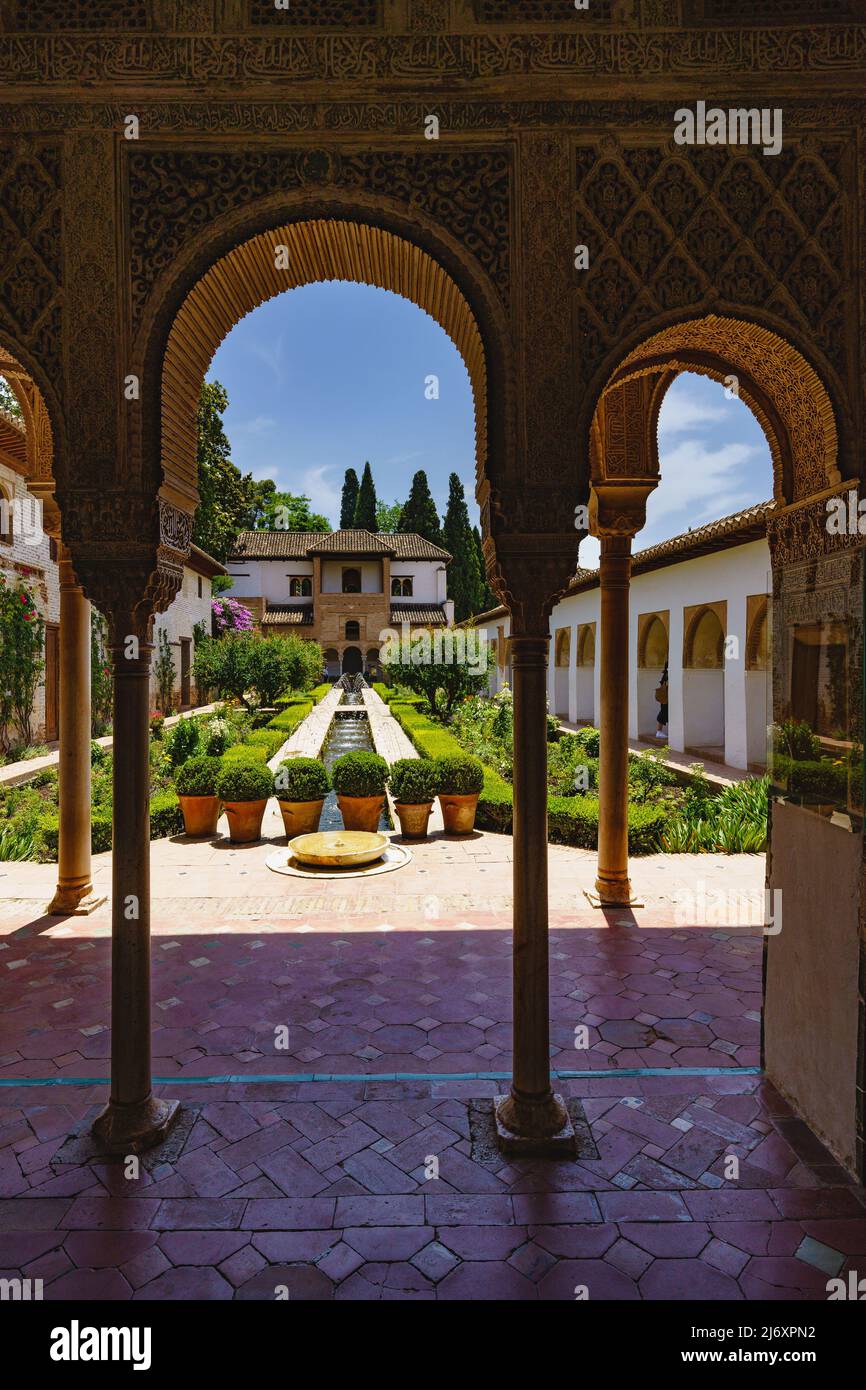 Patio de la Acequia in the monumental Alhambra in Granada, in Spain Stock Photo