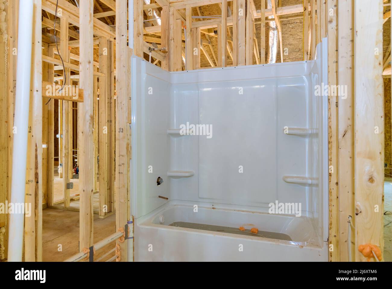 Installed a new bathtub for a new bathroom in new house Stock Photo Alamy