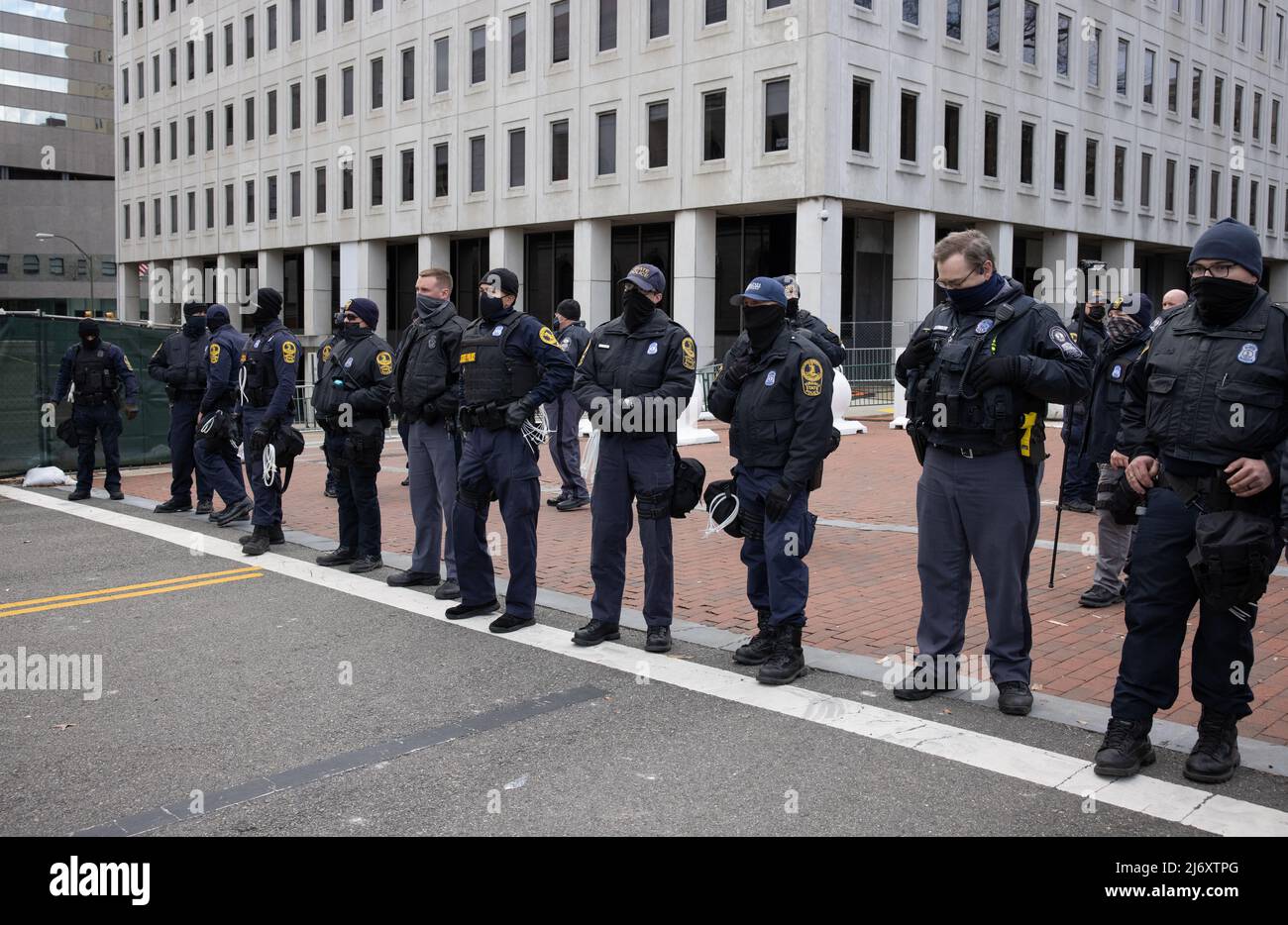 RICHMOND, VA – January 18, 2021: Virginia State Police officers are seen during a demonstration near Capitol Square in Richmond. Stock Photo