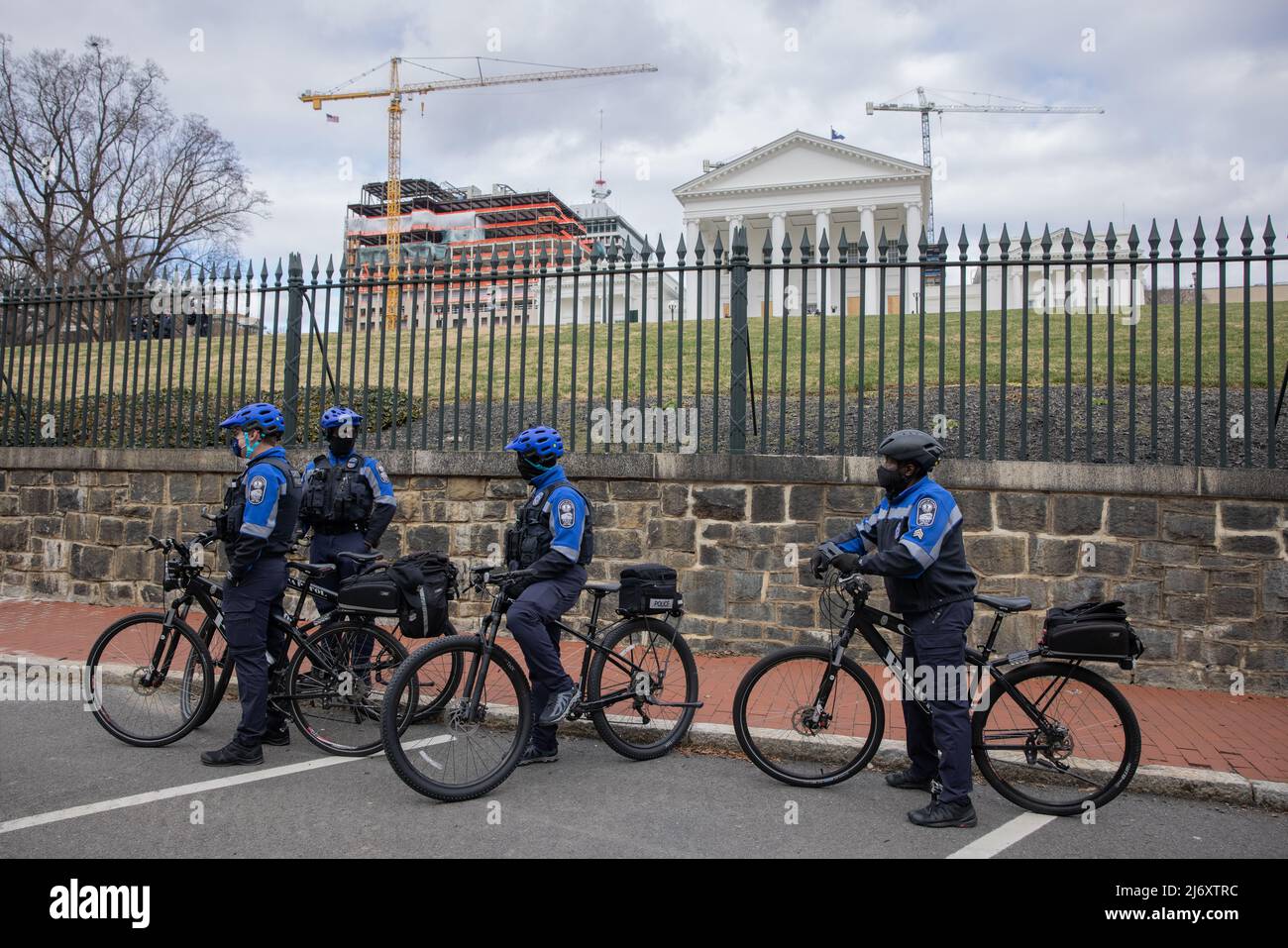 RICHMOND, VA – January 18, 2021: Police officers are seen during a demonstration near Capitol Square in Richmond. Stock Photo