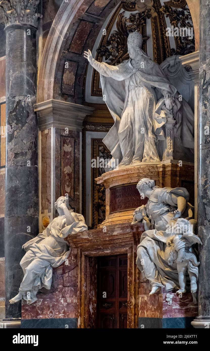 Rome, Italy - May 27, 2018: Monument of pope Benedict XIV Prospero Lambertini by Pietro Bracci, at right nave of papal St. Peter's Basilica, San Pietr Stock Photo