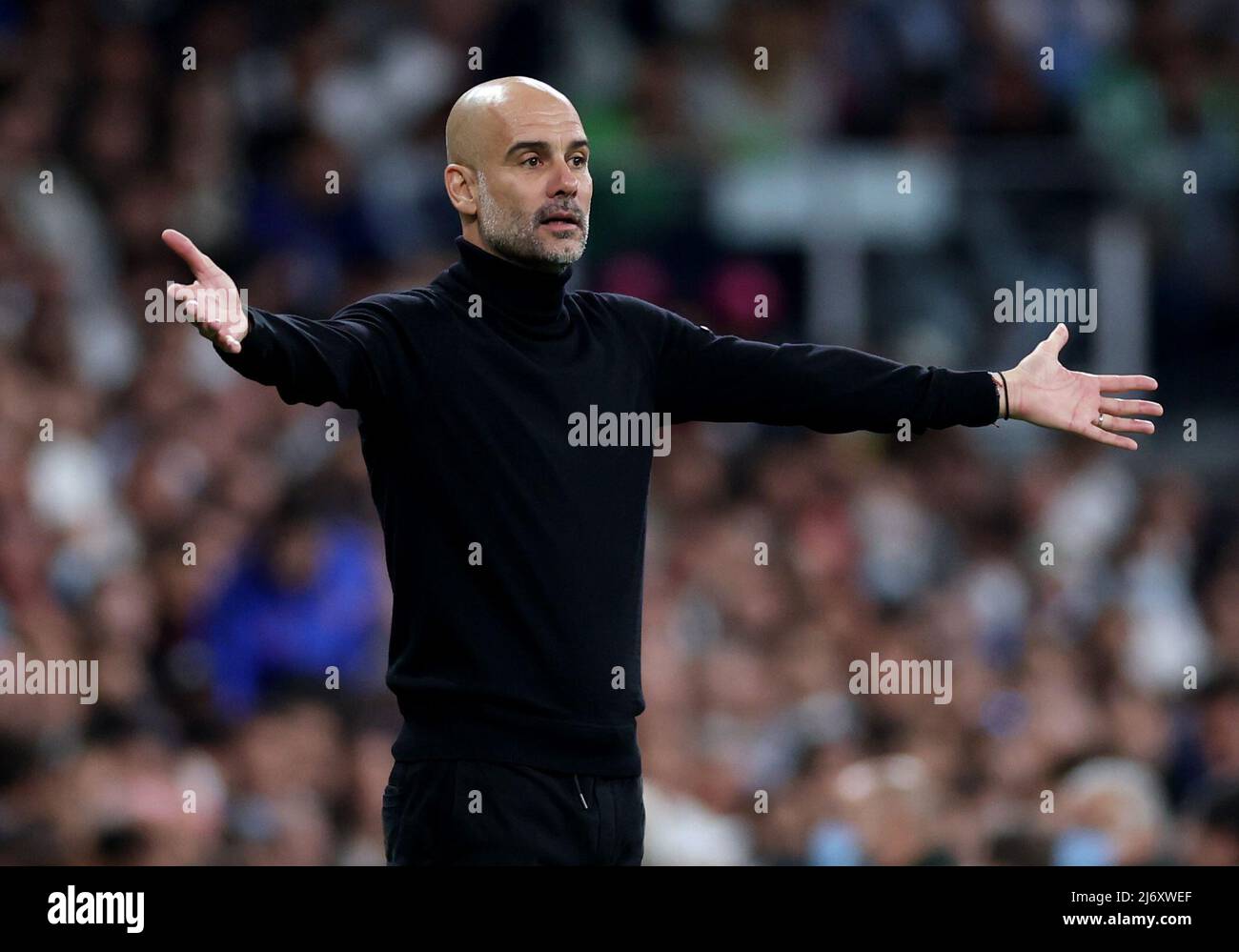 Soccer Football - Champions League - Semi Final - Second Leg - Real Madrid v Manchester City - Santiago Bernabeu, Madrid, Spain - May 4, 2022 Manchester City manager Pep Guardiola Action Images via Reuters/Carl Recine Stock Photo