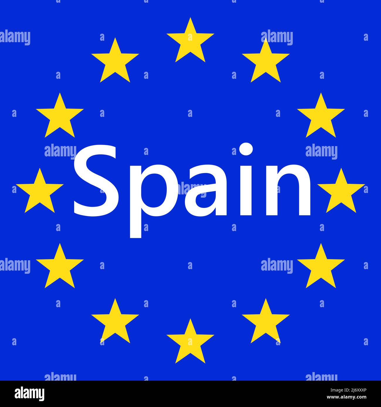 Flag of European Union with Spain. EU Flag. Country border sign of the of Spain. Vector illustration. Stock Vector