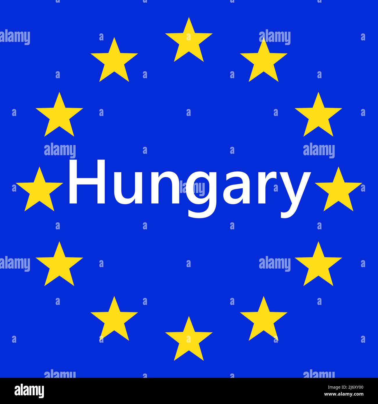 Flag of European Union with Hungary. EU Flag. Country border sign of the of Hungary. Vector illustration. Stock Vector