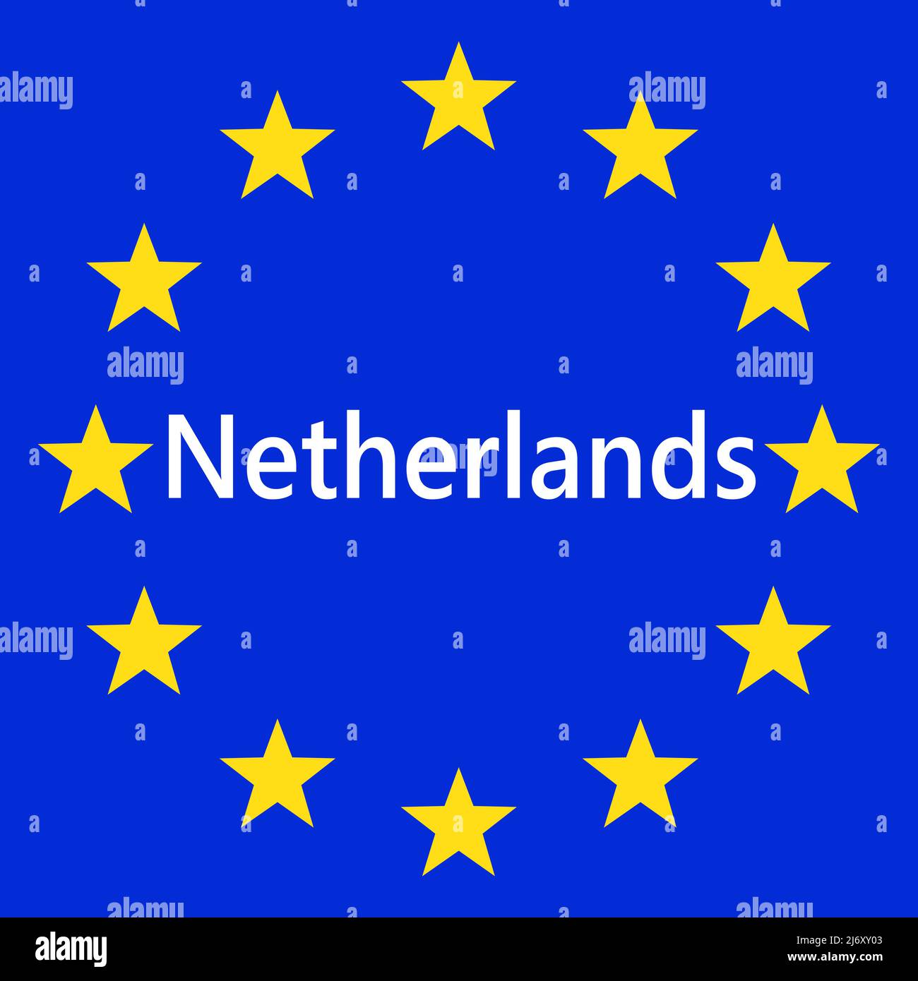 Flag of European Union with Netherlands. EU Flag. Country border sign of the of Netherlands. Vector illustration. Stock Vector