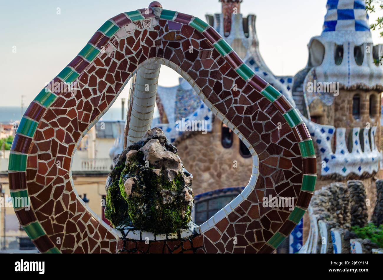 Colorful architectural detail in the famous Park Guell in Barcelona