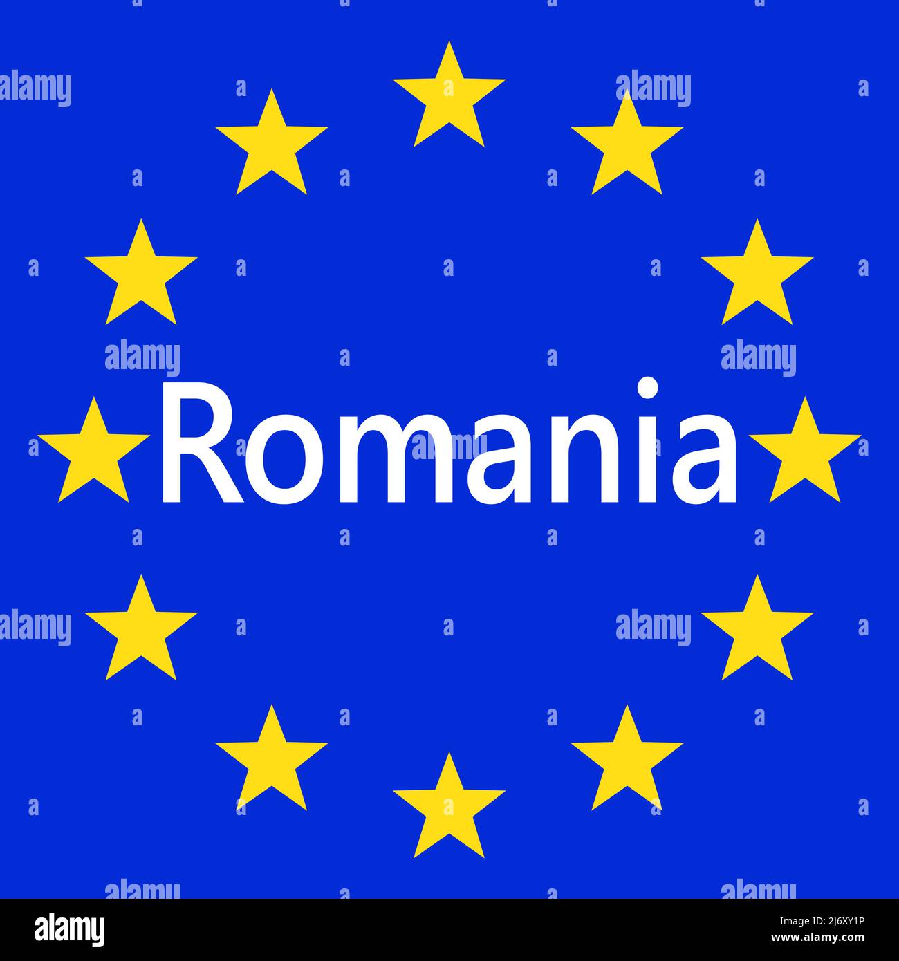 Flag of European Union with Romania. EU Flag. Country border sign of the of Romania. Vector illustration. Stock Vector