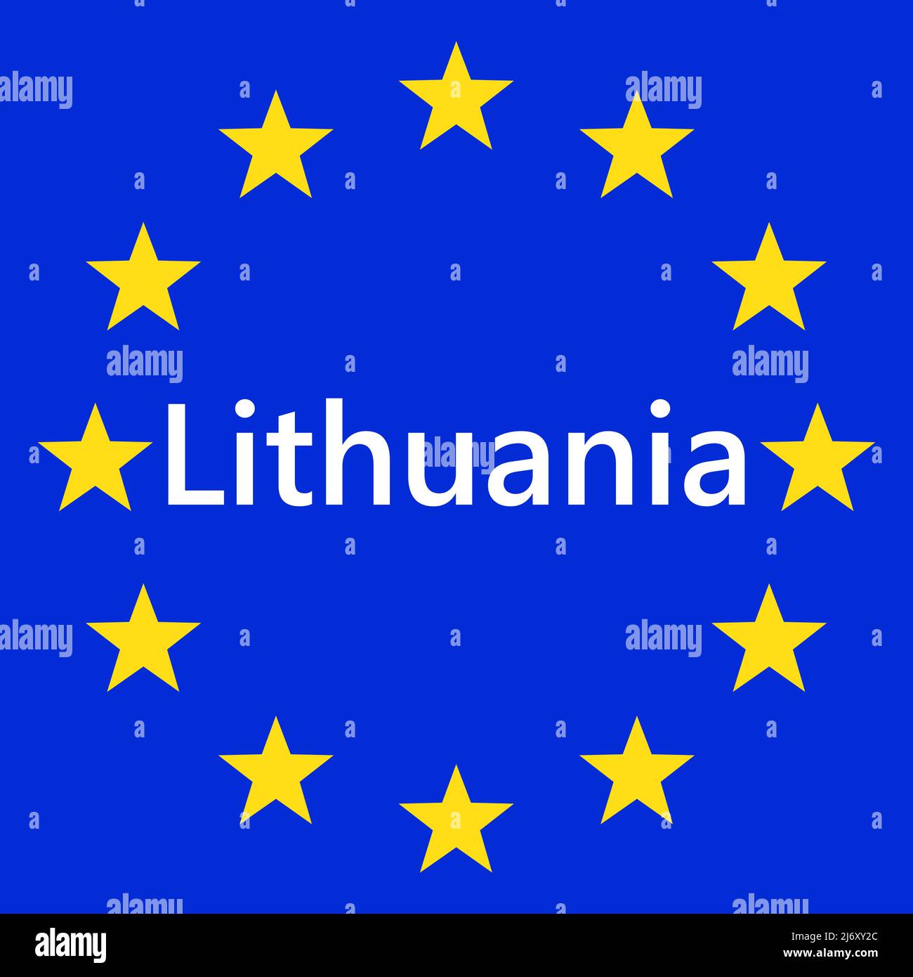 Flag of European Union with Lithuania. EU Flag. Country border sign of the of Lithuania. Vector illustration. Stock Vector