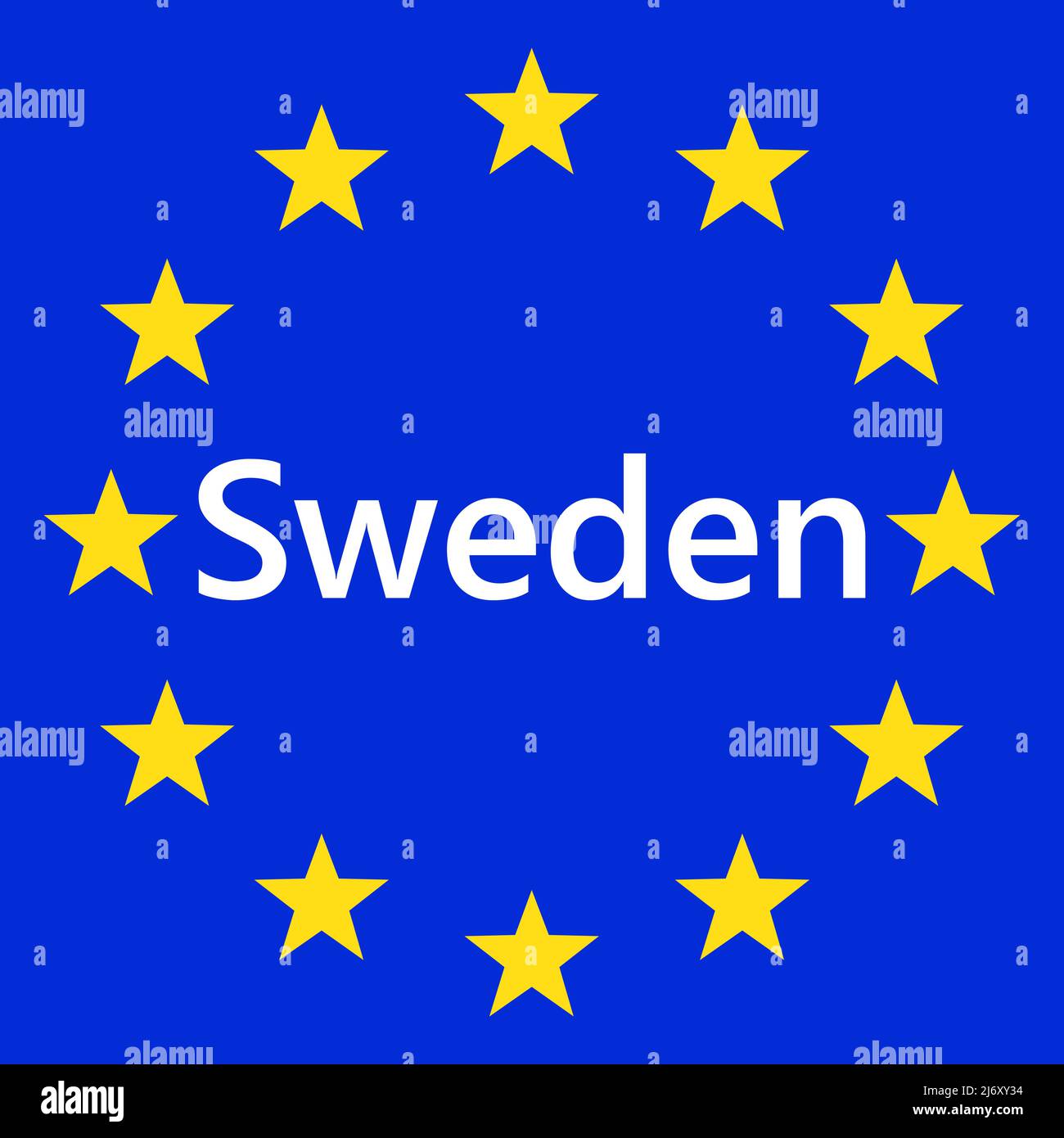 Flag of European Union with Sweden. EU Flag. Country border sign of the of Sweden. Vector illustration. Stock Vector