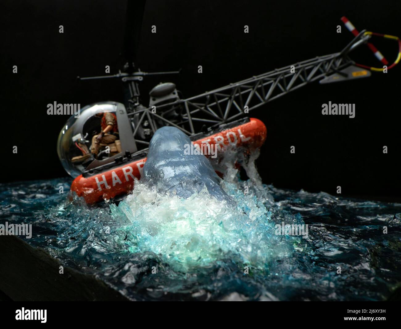 Jaws 2 attack against helicopter, copter, shark, diorama, movie, making