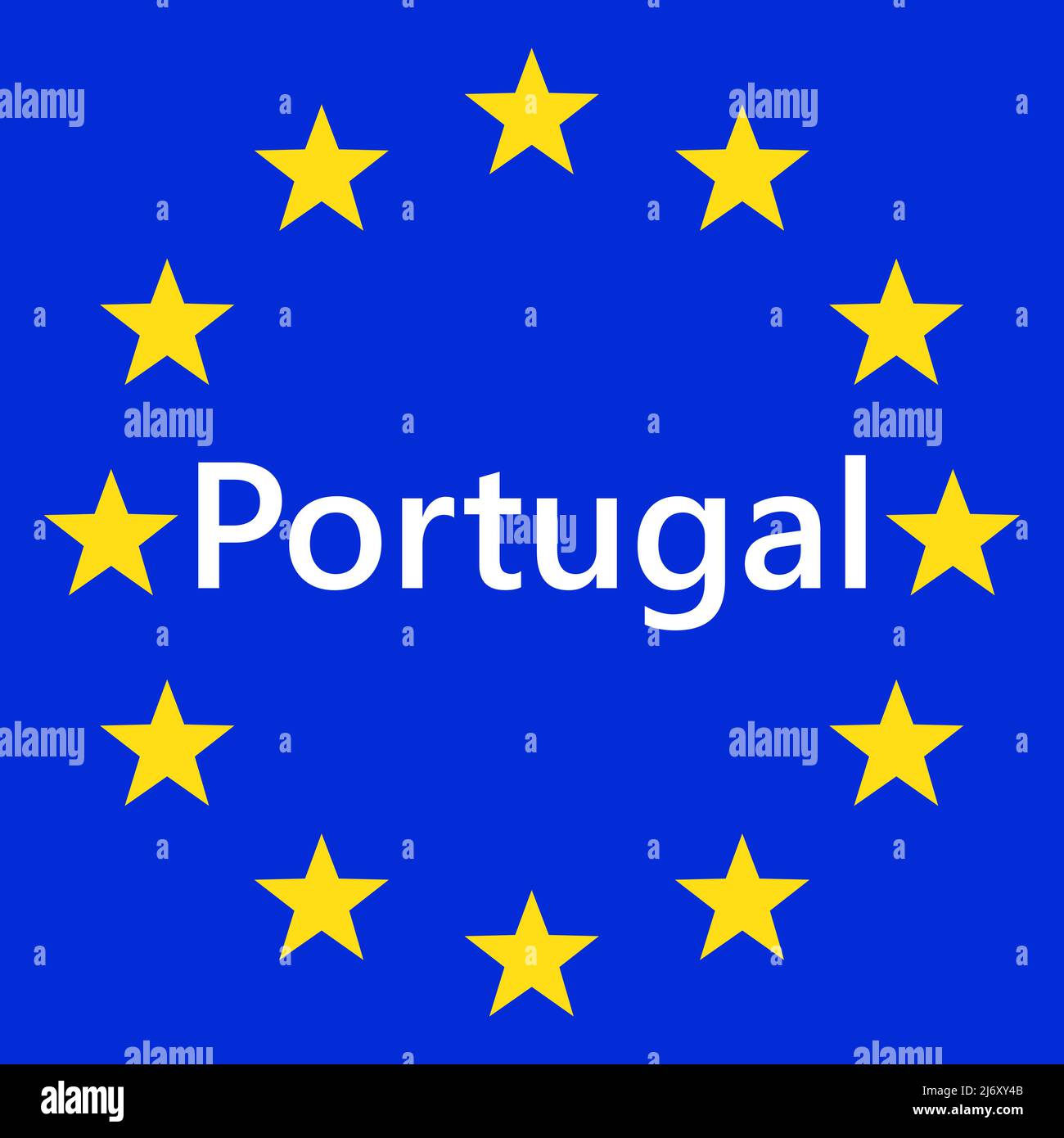 Flag of European Union with Portugal. EU Flag. Country border sign of the of Portugal. Vector illustration. Stock Vector