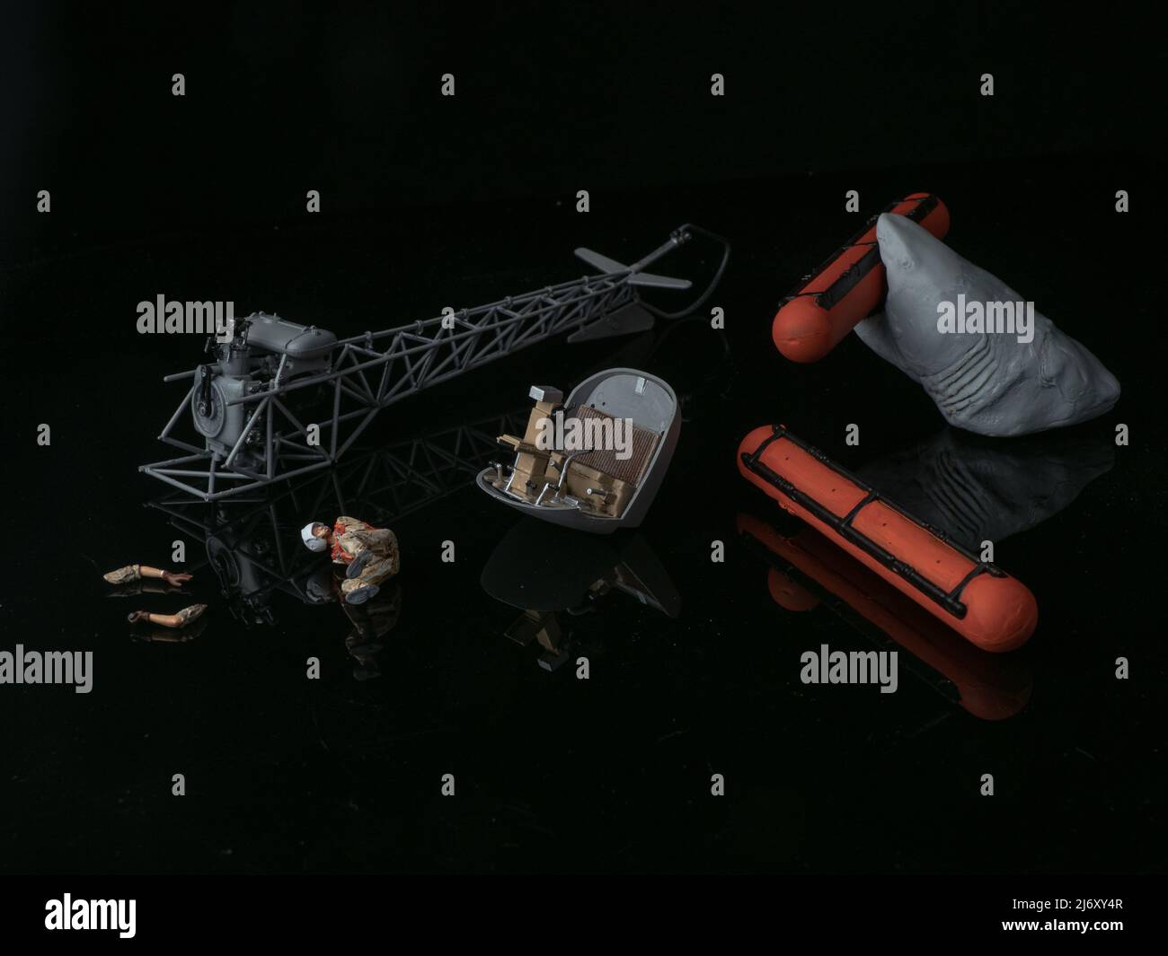 Jaws 2 attack against helicopter, copter, shark, diorama, movie, making