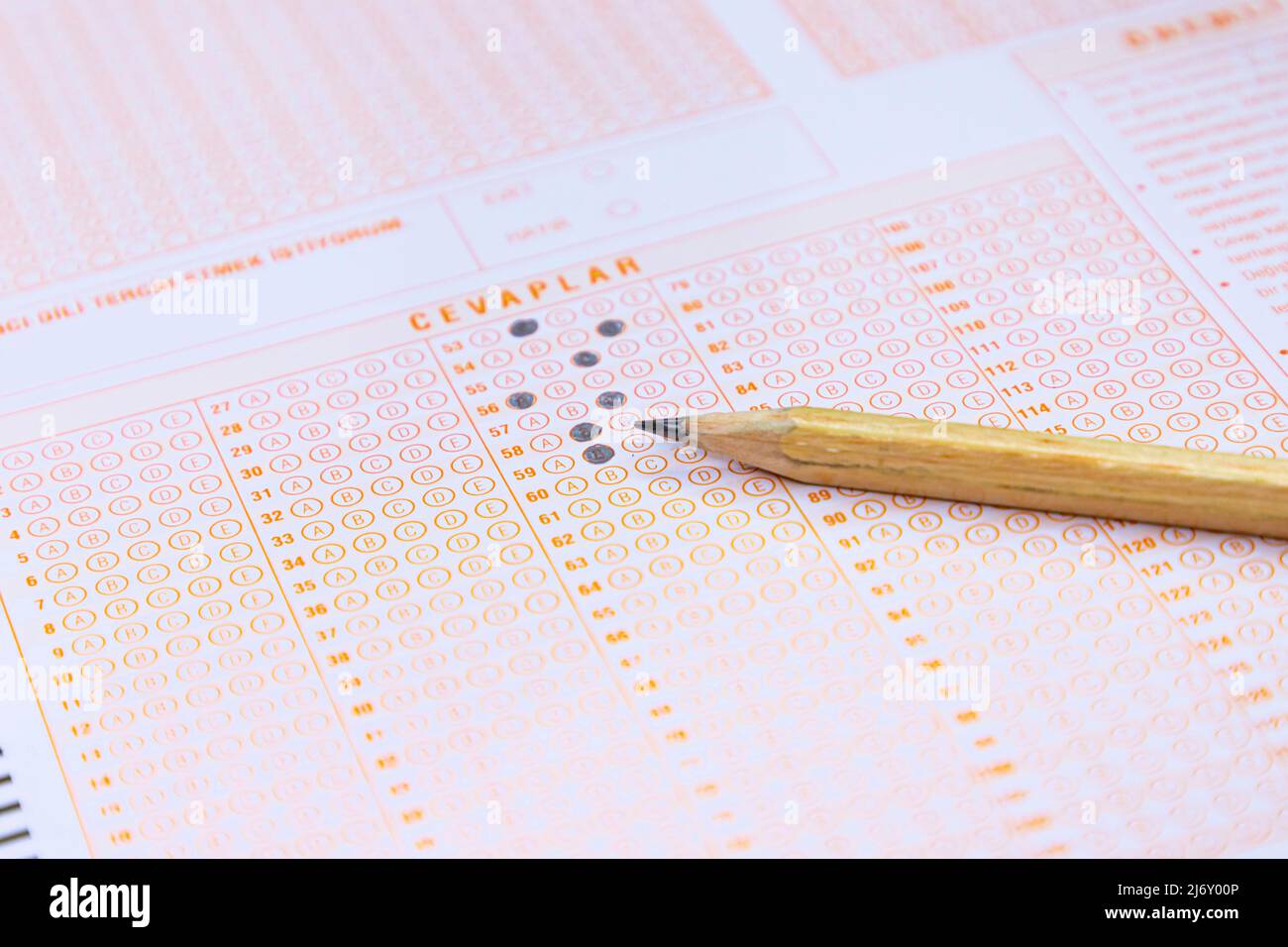 Test score sheet with answers Stock Photo