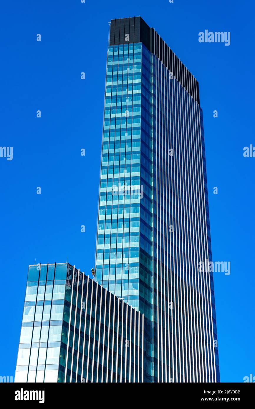 Warsaw, Poland - March 18, 2022: Skysawa office and hotel tower by PHN at Swietokrzyska street in Srodmiescie downtown district of city center Stock Photo