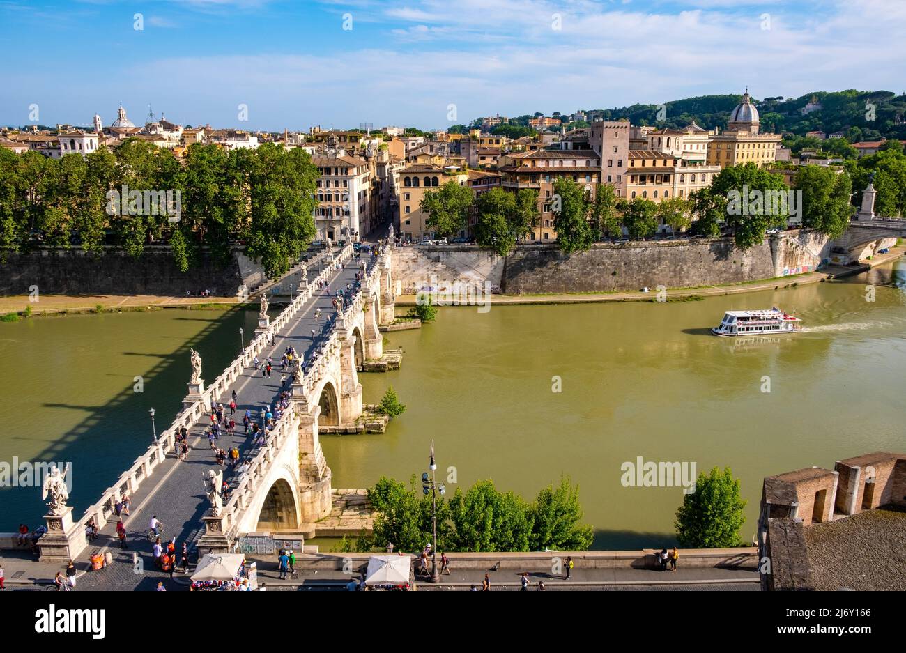 Rome, Italy May 27, 2018 Panorama of Rome historic center over Ponte