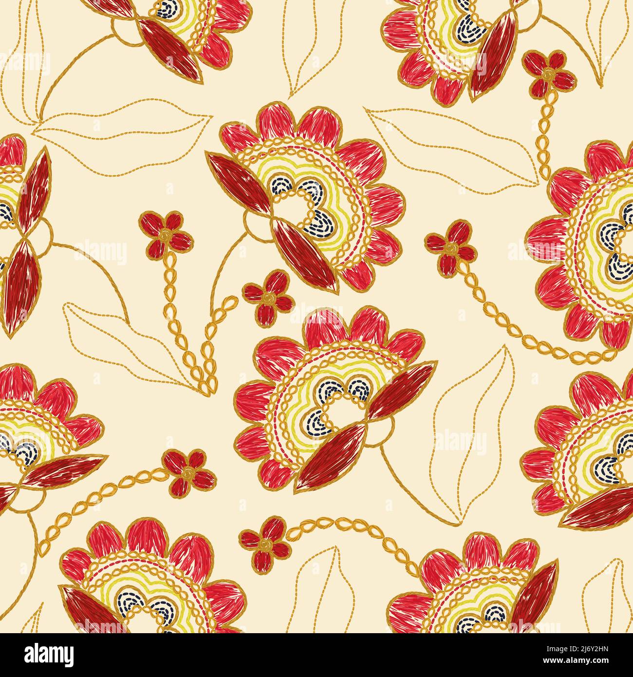 Ukrainian floral flower embroidery seamless pattern. Vector ethnic illustration Stock Vector