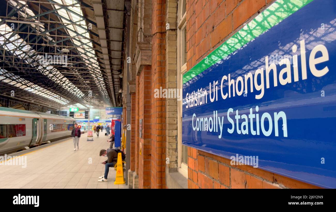 Connolly Station in Dublin - the central station - DUBLIN, IRELAND - APRIL 20. 2022 Stock Photo