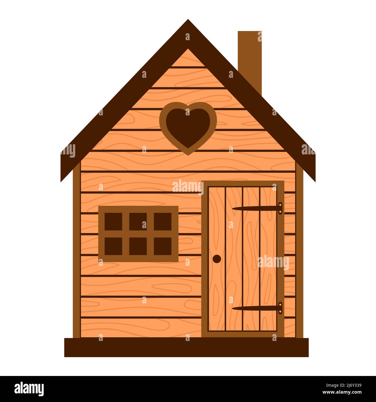 Wooden barn, rustic house with window and closed door. Country house, barn. A children's house. Vector illustration in a flat style isolated on a whit Stock Vector