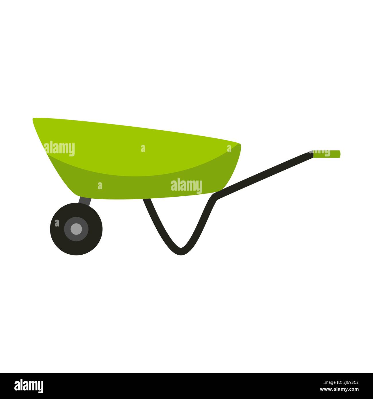 An empty green garden wheelbarrow. Gardening, renovation. Cartoon Flat style.Isolated on a white background Stock Vector
