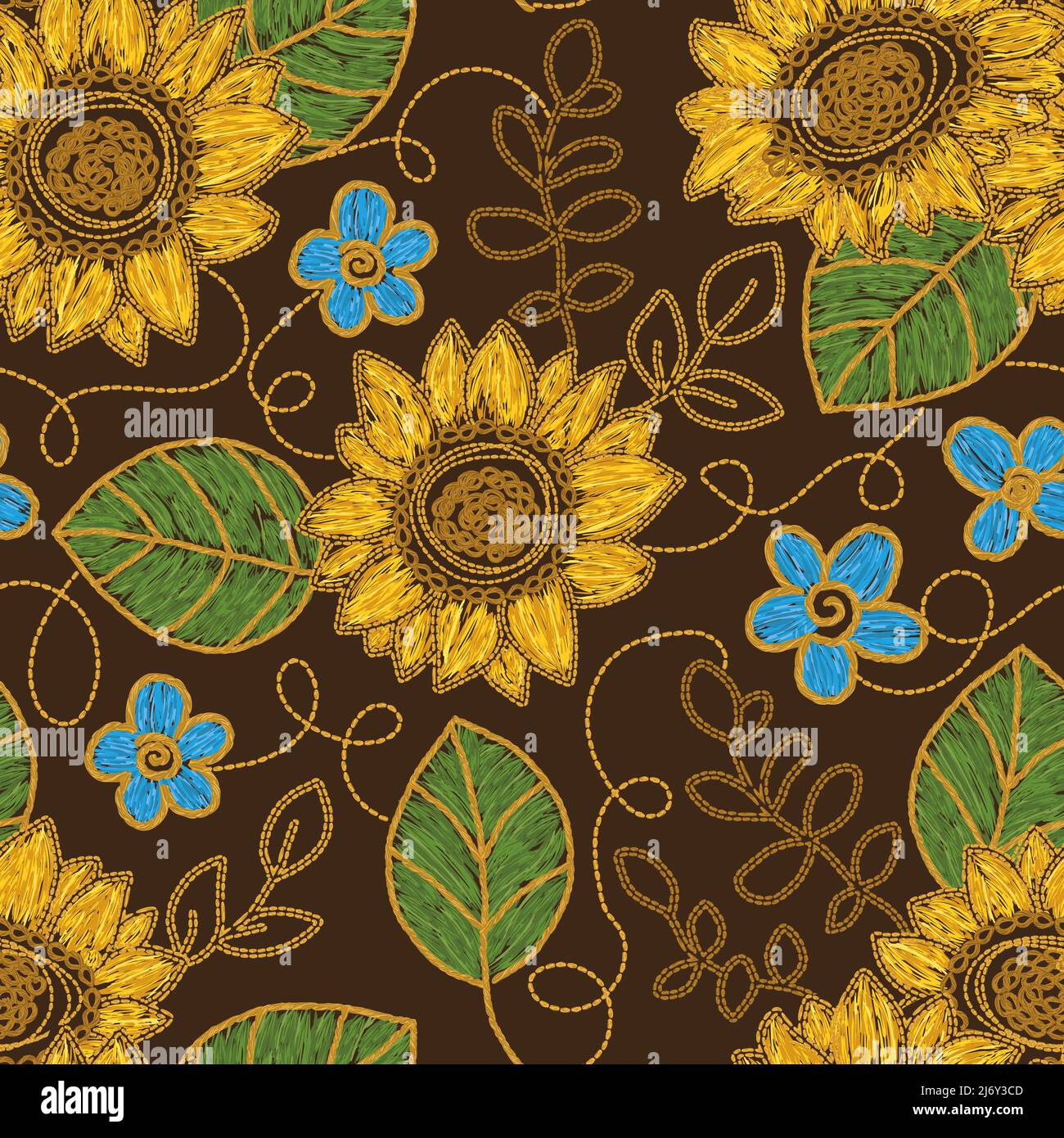 Ukrainian sunflower floral flower embroidery seamless pattern. Vector ...