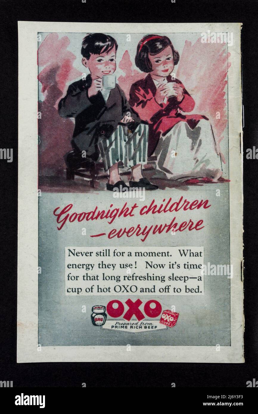 Advert for 'OXO Cubes' in replcia memorabilia relating to children during WWII. Stock Photo